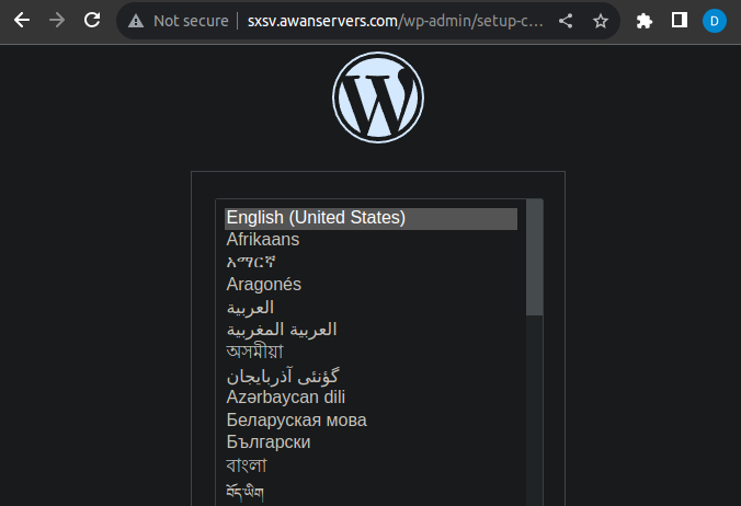 Install WordPress - www.awanservers.com