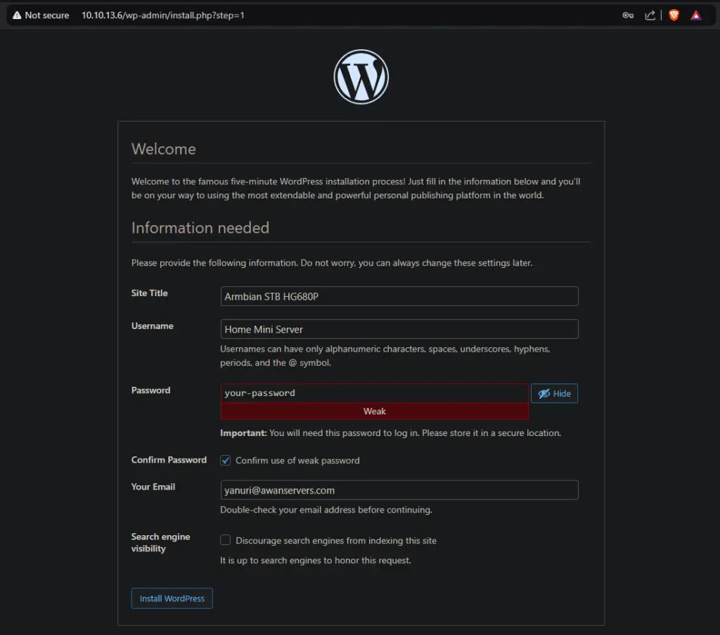 Instalasi WordPress Konfigrasi Situs