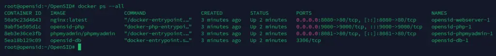 OpenSID - docker ps --all